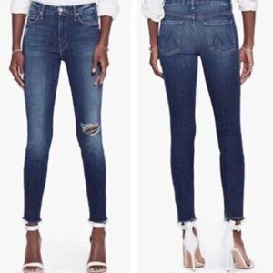 MOTHER (Size 26) High Waisted Looker Fray - Cat Attack Blue Jeans